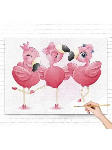 Живопись по номерам Картина по номерам Танцующие фламинго Cute animals Птицы