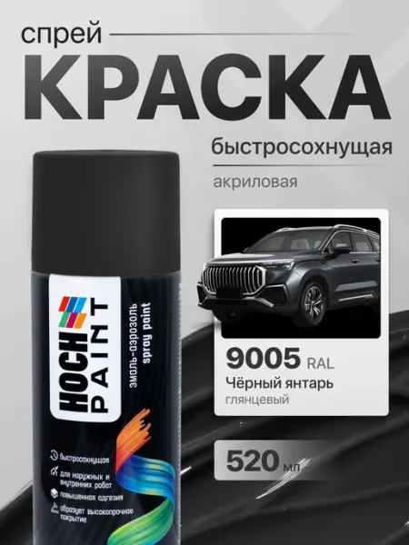Hoch Paint Краска автомобильная сигнальный черный глянец 9005, 520 мл