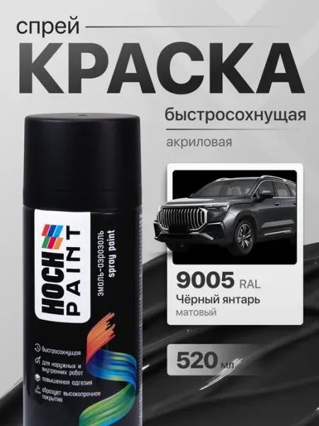 Hoch Paint Краска автомобильная сигнальный черный матовый 9005, 520 мл