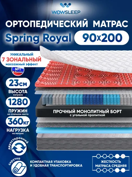 WOWSLEEP Матрас 90х200 пружинный на кровать ортопедический
