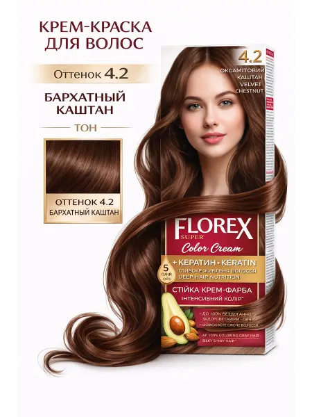 ФЛОРЕКС_FLOREX стойкая крем-краска для волос бархатный каштан