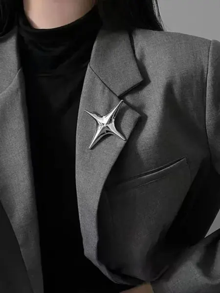 DESIGNER JEWERLY Брошь на пиджак сверкающая звезда хром y2k бижутерия