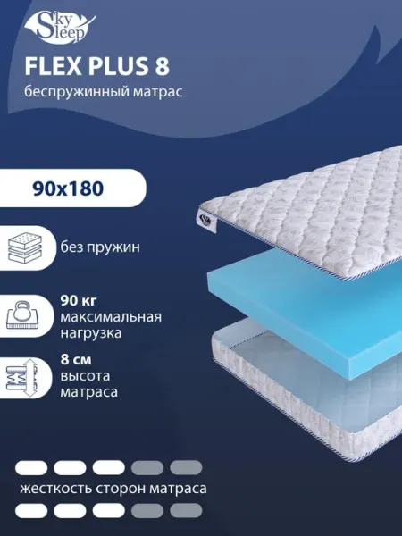 SkySleep Матрас 90x180 на кровать беспружинный ортопедический, рулон