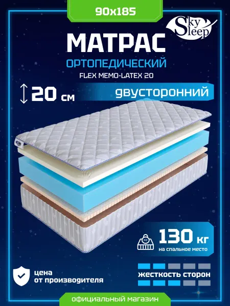 SkySleep Матрас 90x185 на кровать беспружинный ортопедический, рулон