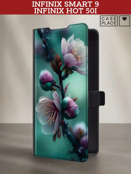 Infinix Чехол-книжка на Smart 9 Hot 50i с цветочками