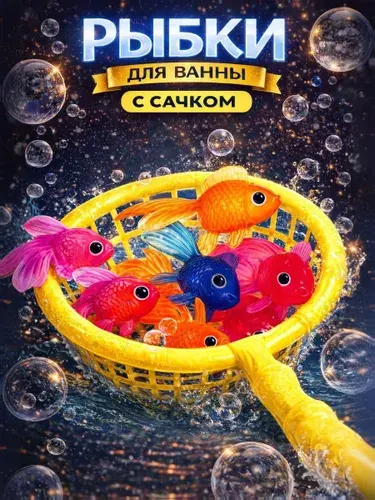 Игрушки для купания в ванной для малышей набор рыбок 10 штук+сачок