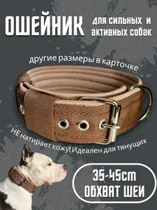 Ошейник на пряжке. Размер 35-45см. Коричневый с бежевым. Усиленный, для средних и крупных собак, широкий. Для прогулок, дрессировки, спорта. Ширина 5см