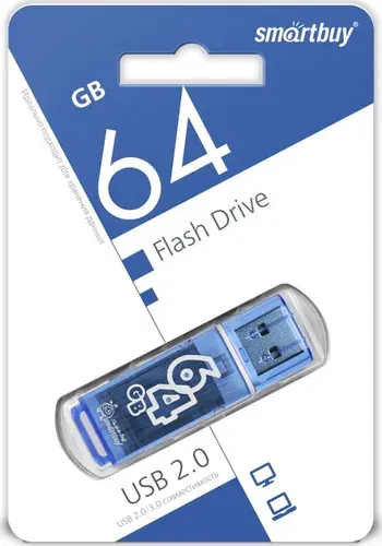 SmartBuy 64 ГБ USB-флеш-накопитель (SB64GBGS-B), USB 2.0, до 15 мб/сек, Пластик, синий