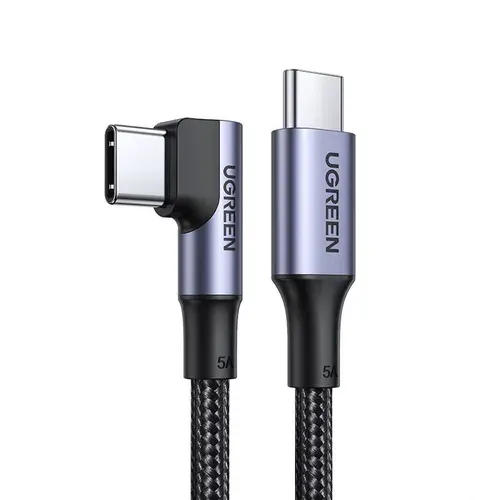 Кабель UGREEN US334 (20583) USB-C Male to USB-C Male 2.0 5V/5A Angled Round Cable Nickel Plating Alu Case. Длина: 3м. Цвет: черный