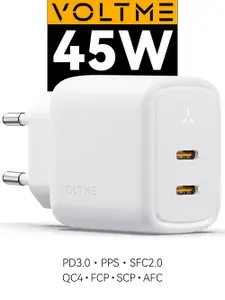 Зарядное устройство VOLTME Revo 45 Duo CC GaN, 45 Вт W, блок питания USB Type C / SFC 2.0 PD 3.0, QC4+, AFC Быстрая зарядка для телефона Samsung Xiaomi и др, сетевой адаптер на планшет ноутбук, белый