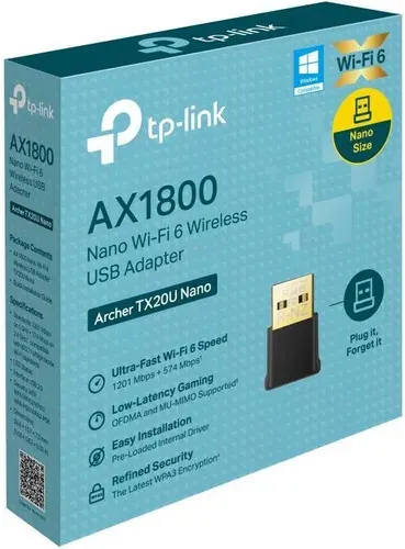 TP-Link Archer TX20U Nano Wi-Fi адаптер, AX1800, 2,4/5ГГц, USB 2.0