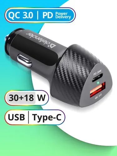 Автомобильная зарядка для телефона Defender UCA-92 2xUSB QC3.0, 30W / быстрая зарядка QC3.0 для телефона в прикуриватель