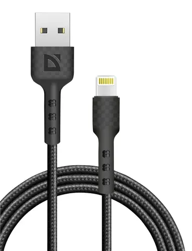 Кабель питания, USB 2.0-Apple Lightning, 2.4А, 1 метр, нейлоновая оплетка, Defender (87114BLA)