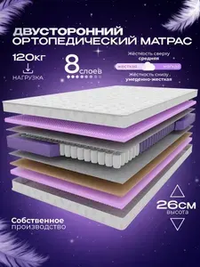 Ортопедический пружинный односпальный матрас VITAFLEX Medicine RSk 95х180 см, ППУ, с кокосом, двусторонний, разная жесткость сторон, в рулоне