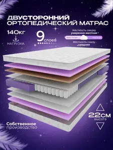 Ортопедический пружинный матрас VITAFLEX Medicine MSk 95х195 см, ППУ, двусторонний, с кокосом, разной жесткости, в рулоне