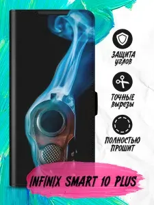 Чехол-книжка для Infinix Smart 10 Plus (Инфиникс Смарт 10 Плюс) черный, с принтом