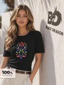 Футболка Black Dragon 100% хлопок с принтом в стиле народной (этнической) вышивки 1 шт