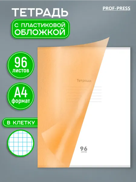 Prof-Press Тетрадь А4 в клетку 96 листов пластиковая обложка