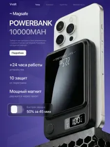 Повербанк беспроводная зарядка 10000мА*ч