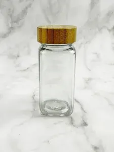 Емкость для специй, бамбуковая крышка, стекло, 120мл, 11x5x4.5см, прозрачный