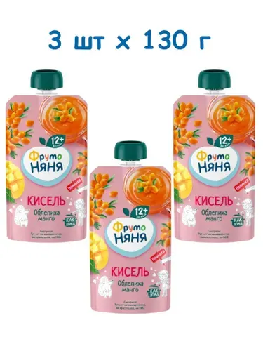 Кисель ФрутоНяня из облепихи и манго, 3 шт х 130 г, с 12 месяцев