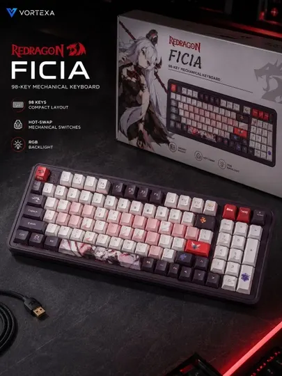 Механическая игровая клавиатура Redragon Ficia, 98 клавиш, RGB, Hot-Swap