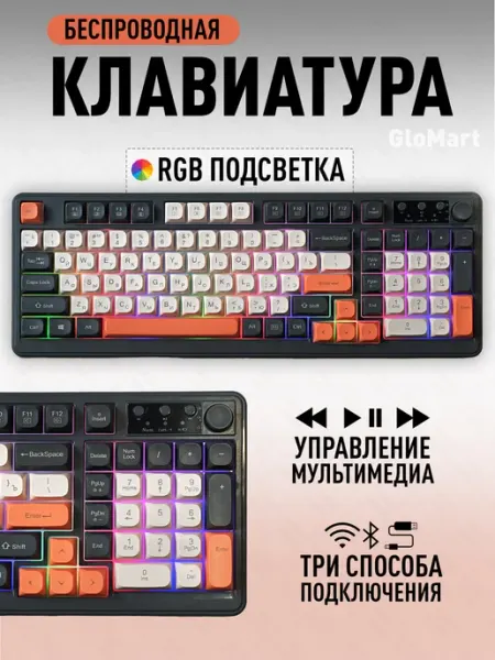 GloMart Клавиатура беспроводная с подсветкой блютуз 98%