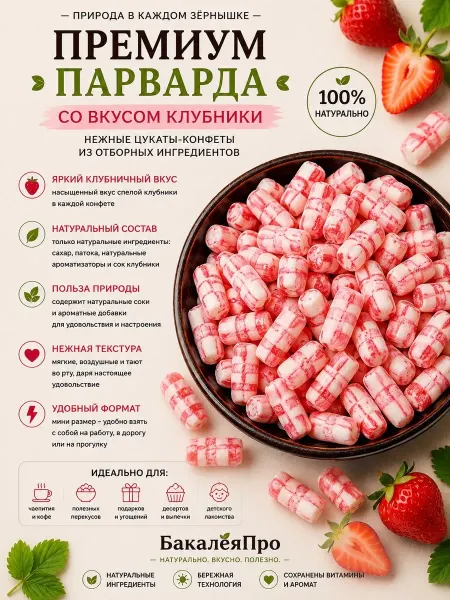 Конфеты парварда премиум со вкусом клубники 250 гр