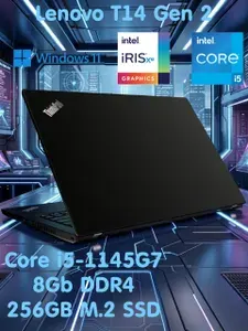 Lenovo Ноутбук 14", Intel Core i5-1145G7, RAM 8 ГБ, SSD 256 ГБ, Intel Iris Xe Graphics, Windows Pro, черный, Русская раскладка