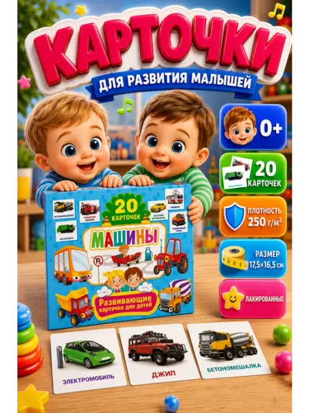 Владис Машины. Развивающие карточки для детей (20 штук)
