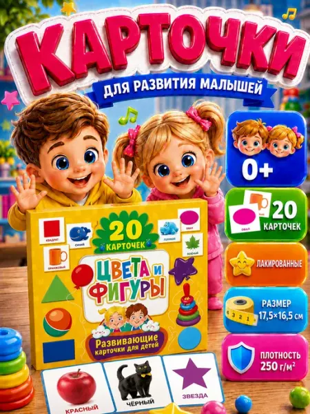 Владис Цвета и фигуры. Развивающие карточки для детей (20 штук)