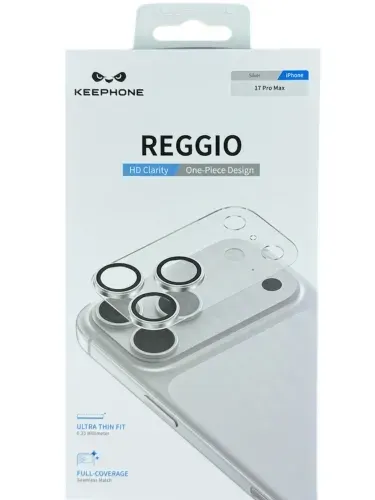 Защитные Линзы KEEPHONE REGGIO на всю камеру для телефона iPhone 17 Pro Max, PREMIUM camera lens, цвет Silver (серебристые / прозрачные)