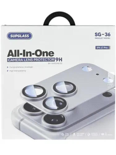 Защитные Линзы SUPGLASS на всю камеру для телефона iPhone 17 Pro, PREMIUM camera lens, цвет Silver (серебристые)