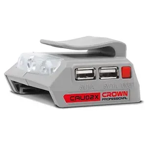 Зарядное устройство CAU02X 20В, фонарь LED, 2входа USB 5В(1А) crown