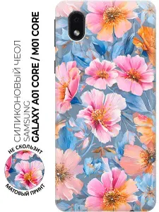 Силиконовый чехол на Samsung Galaxy A01 Core / M01 Core с принтом "Тюльпаны на бежевой стене"