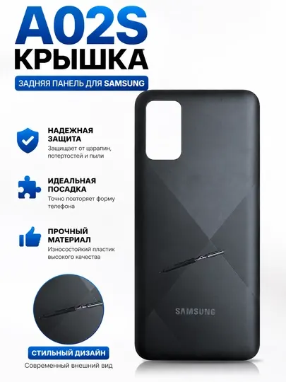 Задняя крышка Samsung Galaxy A02S, качественная замена (Чёрный цвет)