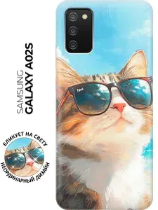 Силиконовый чехол на Samsung Galaxy A02s с принтом "Котик в очках"