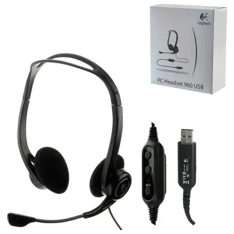 Наушники с микрофоном PC 960, проводная, компьютерная, 2,4 м, LOGITECH (511386-4027)