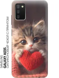 Силиконовый чехол на Samsung Galaxy A03s с принтом "Котик и нежное признание в любви"