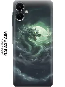Силиконовый чехол на Samsung Galaxy A06 с принтом "Дракон на фоне луны и облаков"
