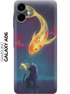 Силиконовый чехол на Samsung Galaxy A06 с принтом "Кот и рыбка"
