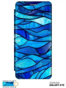 Чехол-книжка на Samsung Galaxy A10 с принтом "Синий витраж" золотой