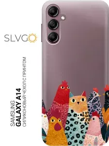 Силиконовый чехол на Samsung Galaxy A14 с принтом Котик на птичьем дворе, trn