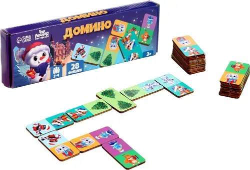 Новогоднее домино "С Новым годом!", развивающая настольная игра для детей на логику и внимательность, 28 фишек