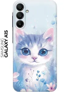 Силиконовый чехол на Samsung Galaxy A15 с принтом "Котик в цветах"