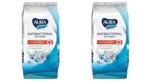 Влажные салфетки Aura (Аура) Family с антибактериальным эффектом, 72шт х 2уп