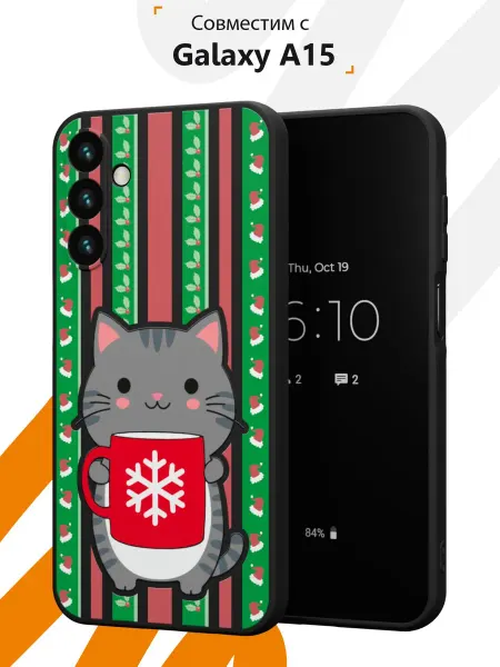 Мобилиус Чехол на Samsung A15с принтом Новогодний котик