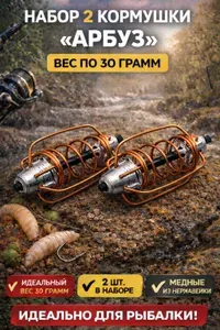 Кормушка фидерная Арбуз 30 г, набор 2 шт, металлическая пружина для донки, карп, лещ, карась, снасти для рыбалки