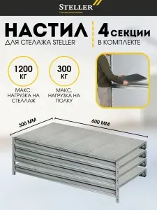 Полки (настил) для стеллажа металлический оцинкованный 30х60х1.9 см, 3 шт.