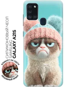 Силиконовый чехол на Samsung Galaxy A21s с принтом "Сердитый котик"